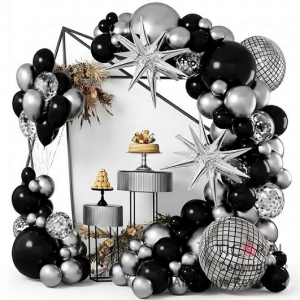 SET DE GLOBOS ARCO XL ESFERA NEGRO Y PLATA LA757 103 UNIDADES